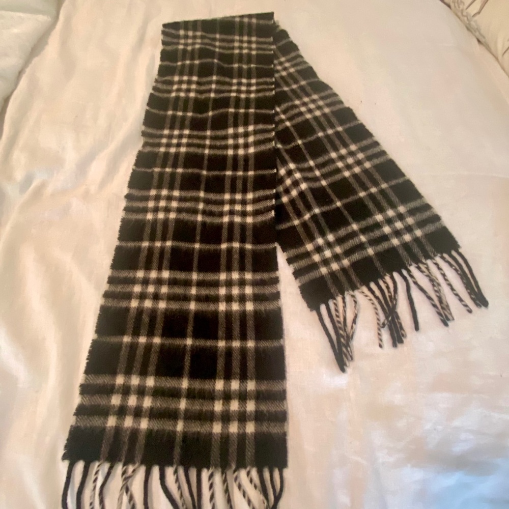 Burberry Black and White Checkered Scarf